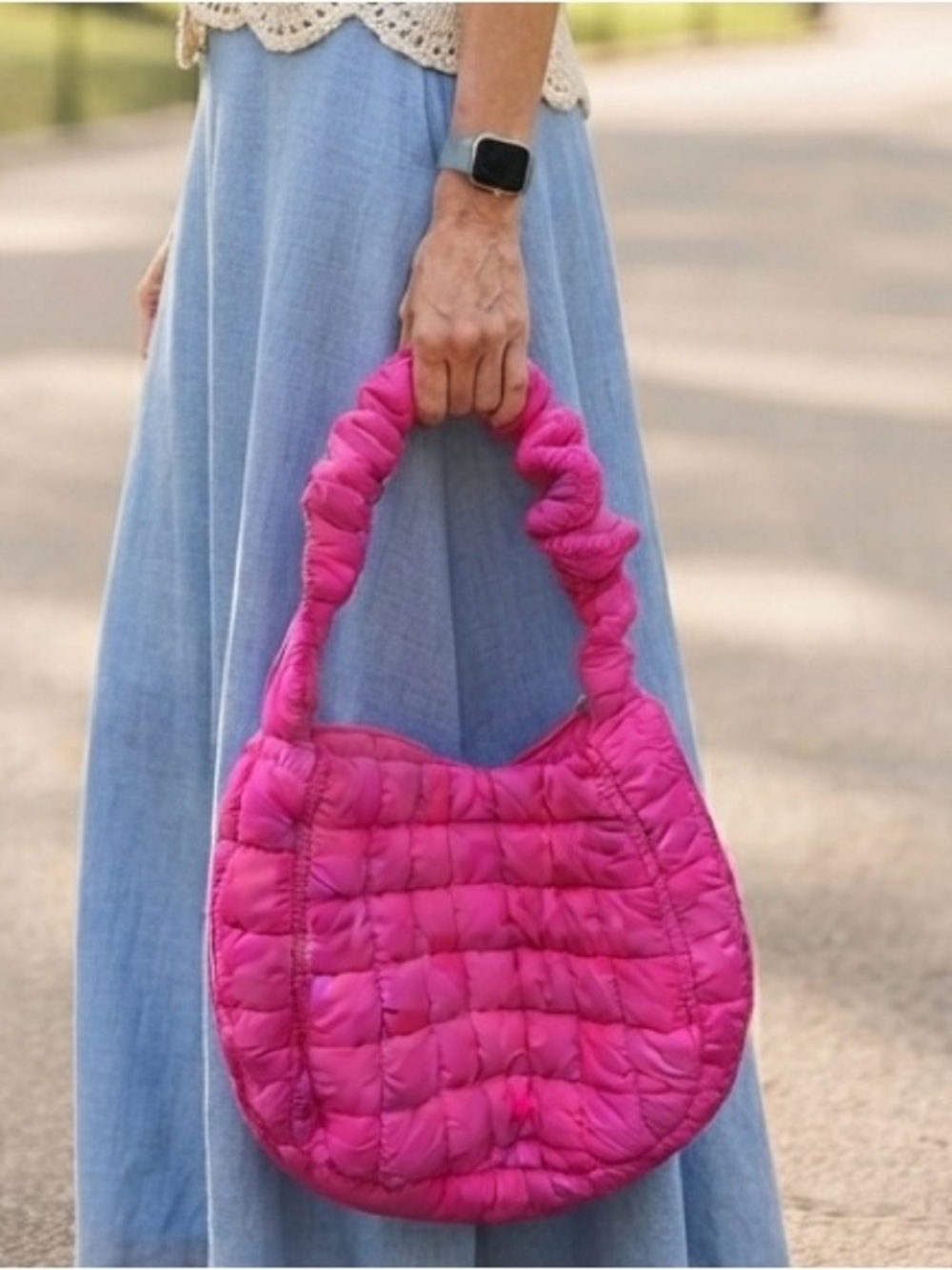 Hot Pink Quilted Shoulder Bag Adjustable Strap Barbiecore Girlhoodcore Dollcore